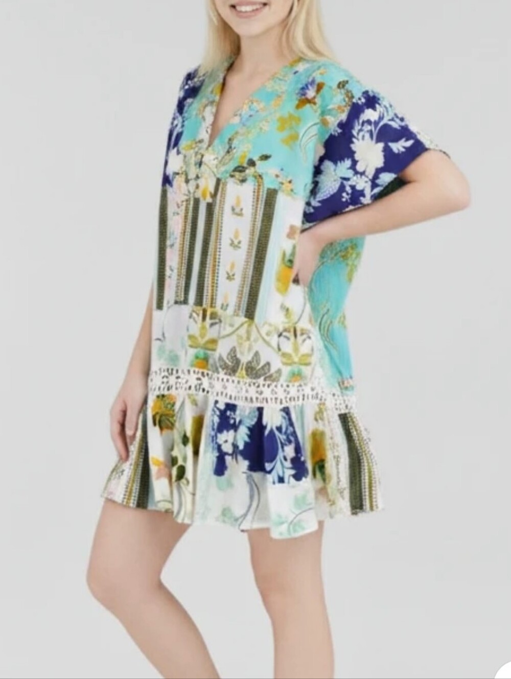 Anthropologie Z&L Boho Tassel Tie Lace Trimmed Cover Up Womens Size Large‎